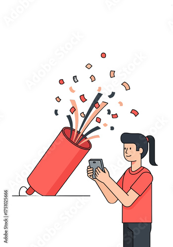 Cartoon Person Capturing Celebration With Confetti and Smartphone