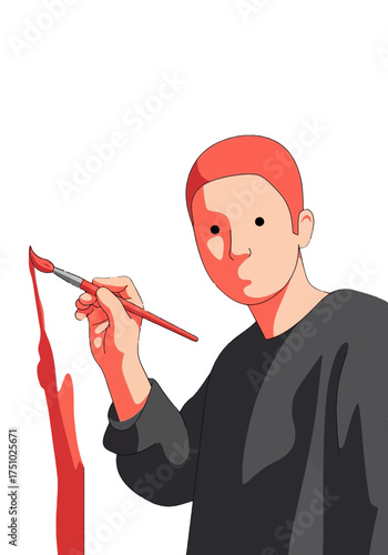 Creative Flat Vector Illustration of a Painter at Work