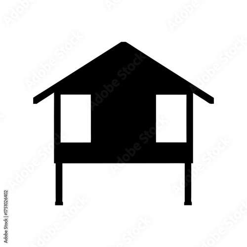 Simple silhouette of a chicken coop with two windows standing on legs agricultural building icon