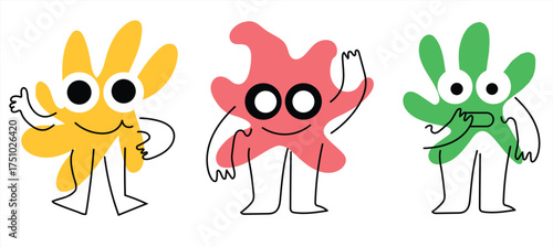 Playful blob character set — colorful abstract doodle creatures for gift wrap, fabric, stationery, and kids products