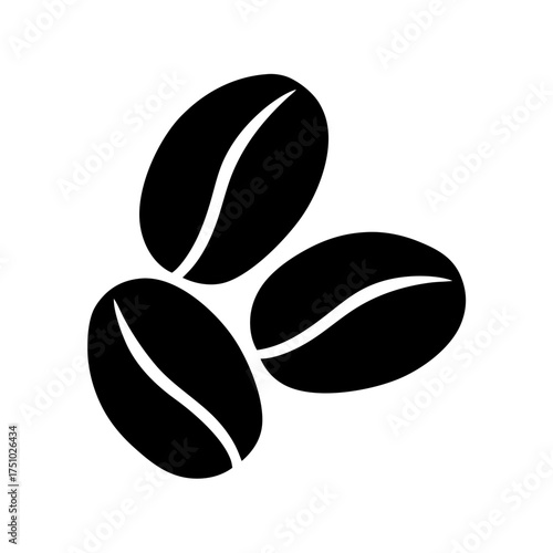 Three dark roasted coffee beans grouped together simple icon graphic element for beverage and food industry