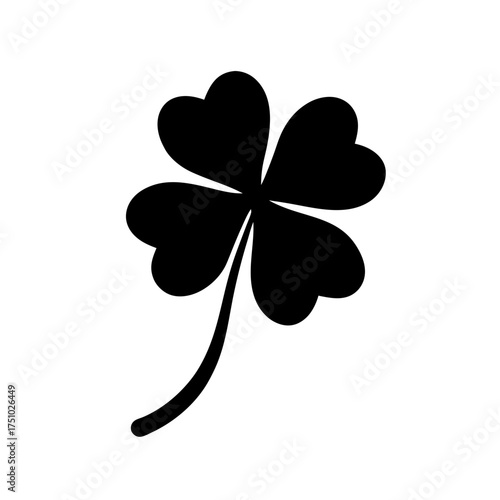 Simple four leaf clover silhouette symbol of luck and good fortune for design projects