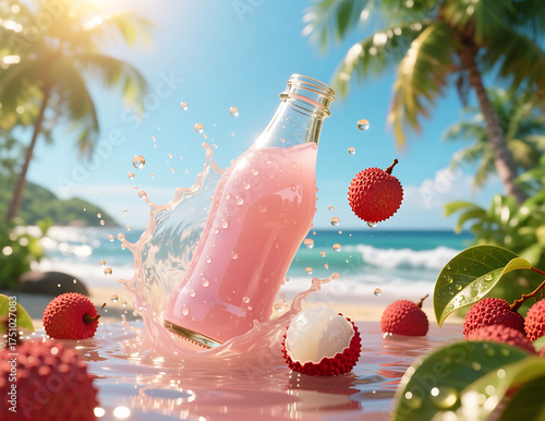 3D Lychee Juice Splash with Tropical Freshness