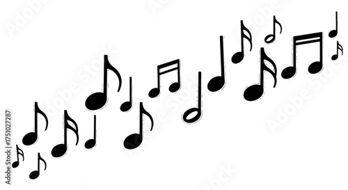 A delightful arrangement of musical notes dances across the canvas expressing sound