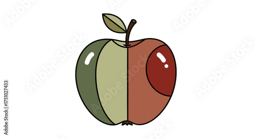 Apple dichotomy illustrating freshness and decay with contrasting color halves