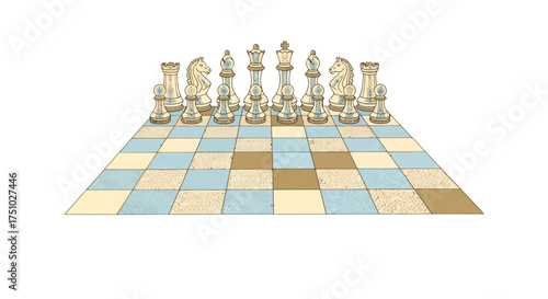 Artistic chess pieces illustration showcasing strategic depth and game elements on board