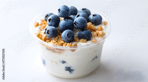 Yogurt parfait with blueberries and granola, healthy breakfast