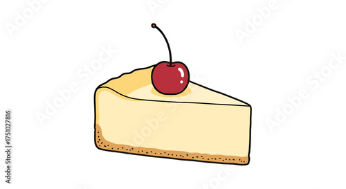 Delightful cheesecake slice illustration topped with a juicy red cherry perfect for dessert cravings