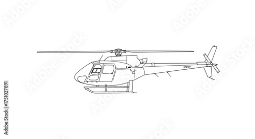 Detailed helicopter blueprint illustration depicting aerial transportation engineering