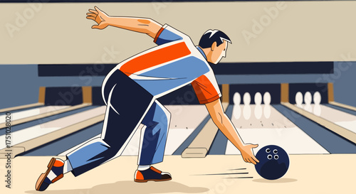 Dynamic bowling action illustration capturing the essence of the sport with energy