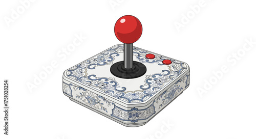Retro gaming console with porcelain base displaying classic oriental patterns, nostalgic design