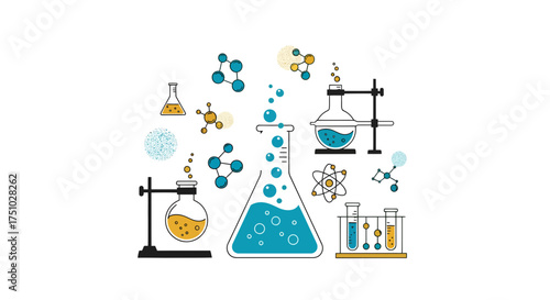 Scientific laboratory equipment and molecules in minimalist design for educational purposes