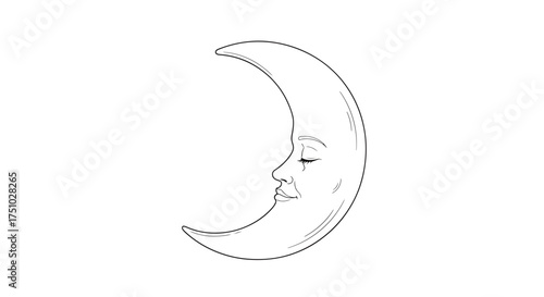 Serene crescent moon face with closed eyes radiating celestial calmness and beauty