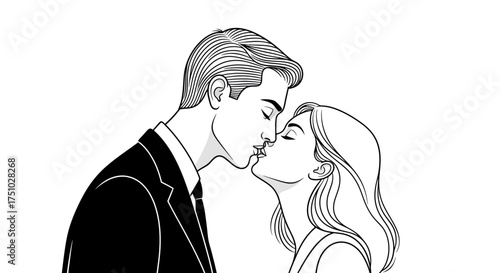 Romantic encounter: Vector illustration of a couple sharing a tender kiss against a clean backdrop