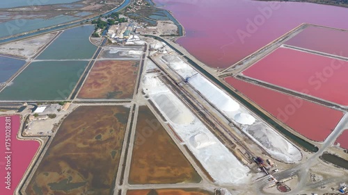 Aerial view of Pink lake salt production