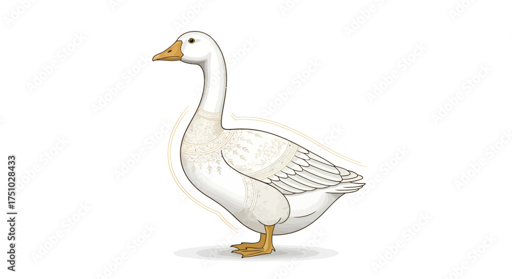 Obraz premium Stylized avian illustration of a pristine white goose with ornamental pattern detail isolated on a