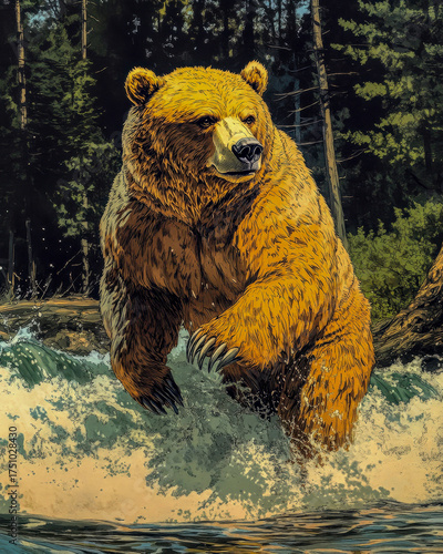 Grizzly bear,fine line art