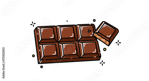 Stylized cartoon chocolate bar with individual squares and a delightful sweet treat