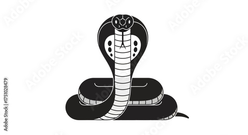 Stylized cobra illustration with geometric shapes and monochrome color palette