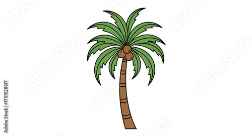 Stylized illustration of a solitary cartoon palm tree for tropical themes and designs