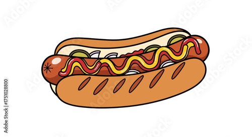Vibrant hot dog illustration perfect for menus and food blogs showing tasty toppings