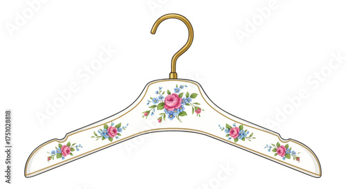 Vintage floral clothes hanger illustration with a delicate rose pattern for clothes storage