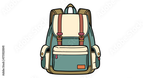 Vintage Rucksack Illustration: Stylish Travel Companion with Classic Design Elements