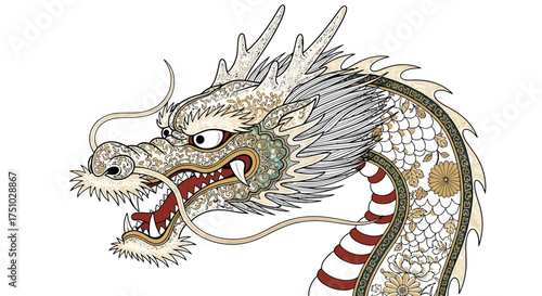 Elaborate golden and white dragon illustration on clean white background showcasing cultural