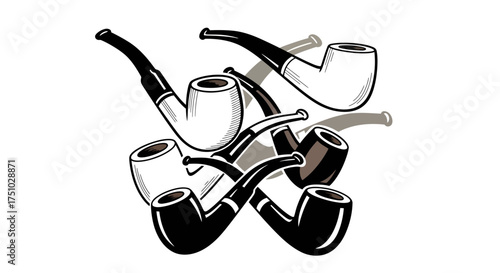 Vintage inspired arrangement of classic smoking pipes with retro styling elements