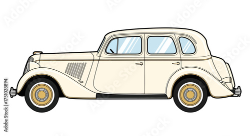 Vintage sedan illustration evoking classic design with creamy white and elegant lines