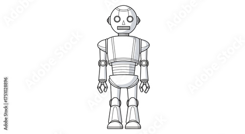 Vintage-inspired monochrome robot illustration for futuristic design application and educational