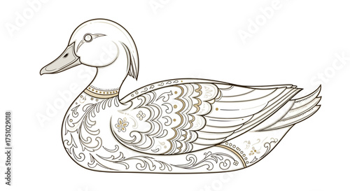 Elegant decorative duck with floral ornament for coloring book design idea or printables artwork
