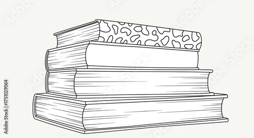 Whimsical stack of books featuring an animal print cover ready to be colored in art
