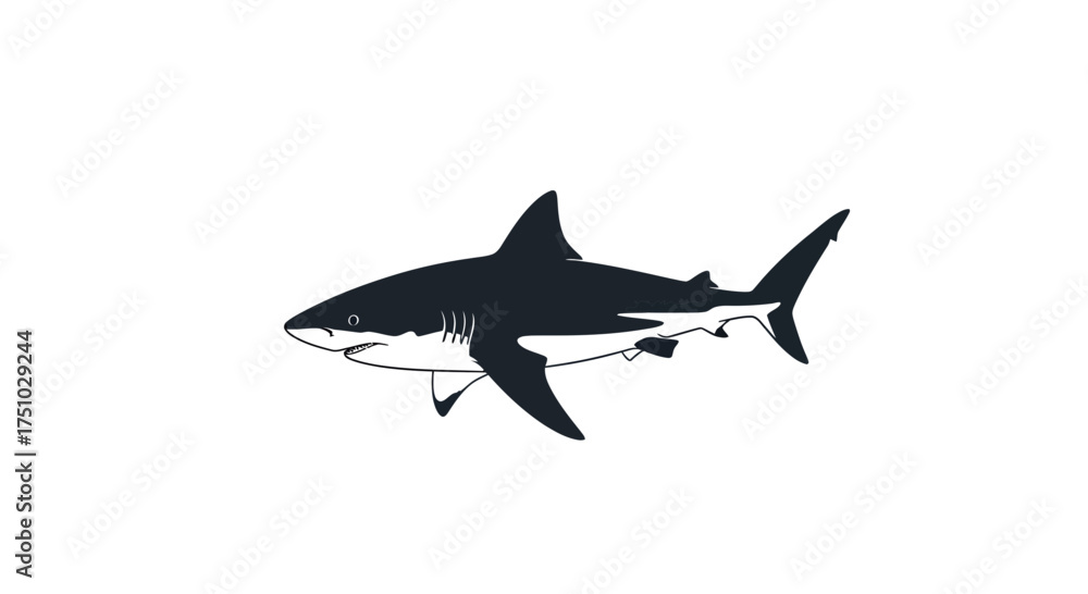 Fototapeta premium Elegant minimalistic illustration of a menacing great white shark on a pristine white background