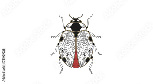 Elegant ladybug illustration adorned with intricate decorative patterns and symbolic elements