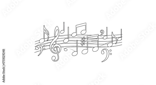Elegant monochrome musical score showcasing a variety of musical notes and symbols in a clean and