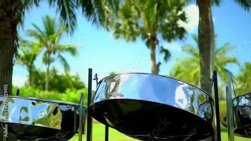 Steel drums with tropical paradise.