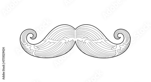 Elegant vintage mustache illustration with swirl ends and delicate line work on white canvas