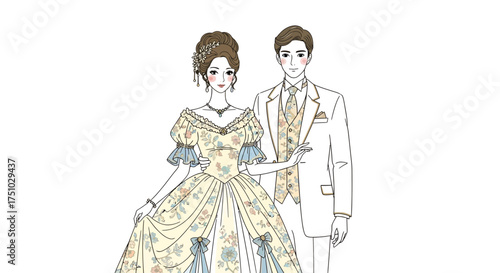 Elegant vintage style wedding couple illustration on white background vector graphic