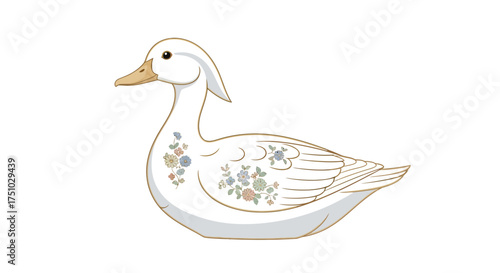 Elegant waterfowl illustration featuring delicate floral patterns, creating a refined and
