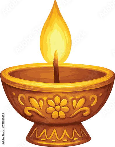 Golden Diya with Embossed Floral Base