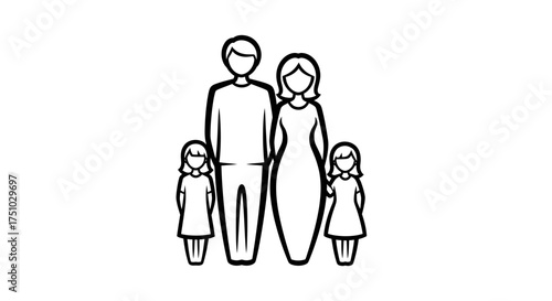 Graphical depiction of a nuclear family consisting of parents and two daughters minimal design