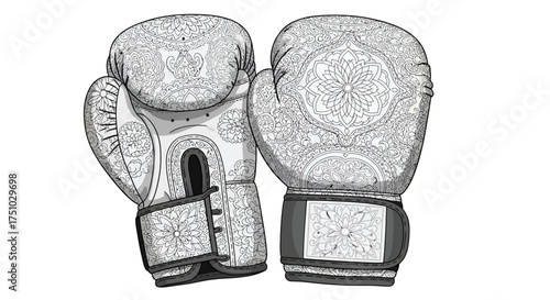 Intricate floral detailed boxing gloves illustration displaying strength with elegance and tradition