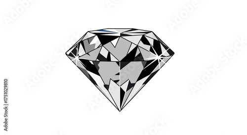 Illustration of a faceted diamond gemstone with monochrome gray shades and white background