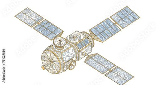 Intricate illustration of a satellite with ornate details and elaborate design aesthetic