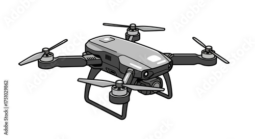 Illustration of a sleek drone in shades of gray showcasing modern aerial technology