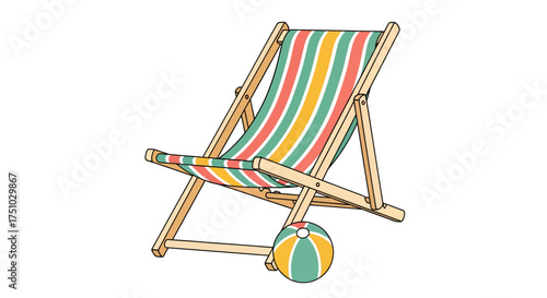 Illustration of a striped beach chair with a beach ball depicting summer vacation