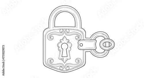 Intricate lock illustration with ornate details creating a sense of vintage security