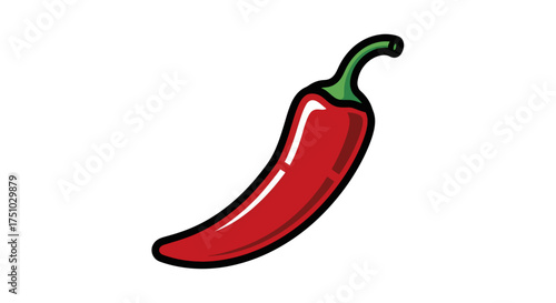 Illustration of a vibrant red chili pepper with a green stem against white backdrop
