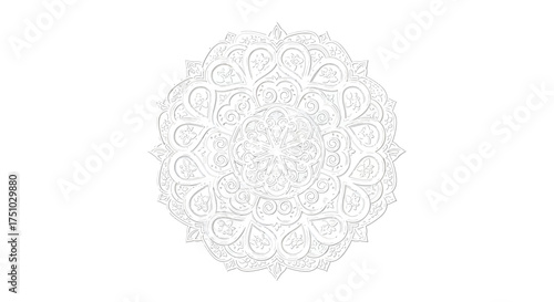 Intricate monochrome floral mandala pattern featuring elaborate petal and leaf designs for design